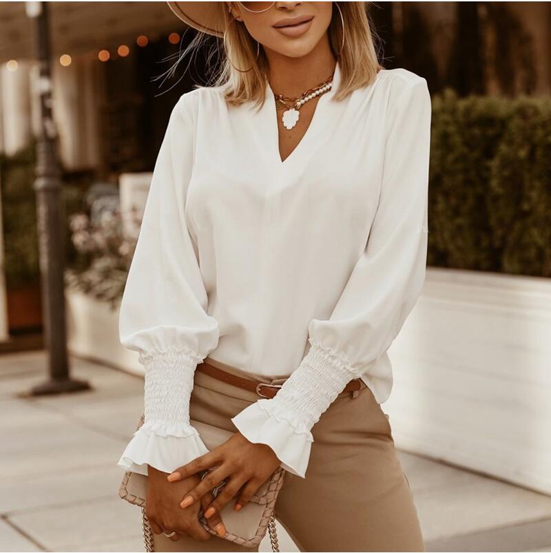 Women V Neck Solid Elegant Casual Shirt – Get & Chance